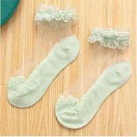 Chaussettes de danse tricotées en coton blanc pour enfants Chaussettes transparentes à équipage mignon avec robe à volants Chaussettes décontractées transparentes pour la saison de printemps