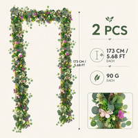 Lot de 2 guirlandes artificielles en soie d'eucalyptus de 1,72 m, fausse vigne en tissu avec fleurs et papillons pour décoration murale de mariage et de maison