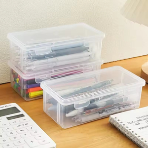 Organisateur de bureau minimaliste transparent, boîte à papeterie en <span class=keywords><strong>plastique</strong></span> transparente pour stylos de bureau et articles divers de bureau - Product Image 3