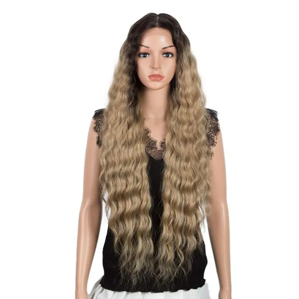 Sleek Cheap 28 Inch 8 Colors Deep Wave Lace Front Synthetic Wigs For Black Women Natural Long Wavy Cosplay Synthetic Hair Wigs