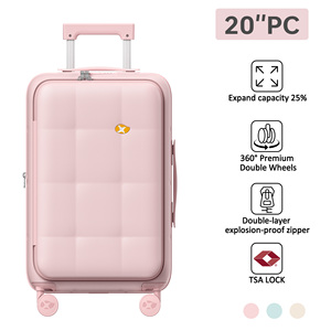 Silent Wheels 20 Inch <strong>PC</strong> Hard Shell Luggage Side Opening Lightweight Trunk Luggages Deep Warehouse Luggage Travel Bags Suitcase - Product Image 2