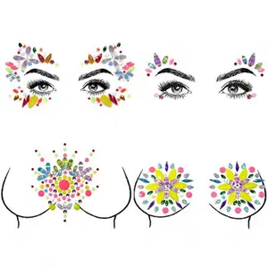 Lady Up 3 Sets Face Jewels for Women, Makeup Body Breast Gems Stickers Temporary Tattoos with Colorful Mermaid Crystal