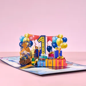 定制标志3d流行儿童生日贺卡蛋糕弹出式贺卡明信片礼品带信封