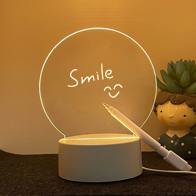 Creatives Round Pen Rewrit Acrylic Note Board Led Rewrirable Night Light Diy LED Blank 3D Bedroom Usb Modern DC 6V Usb Lighting