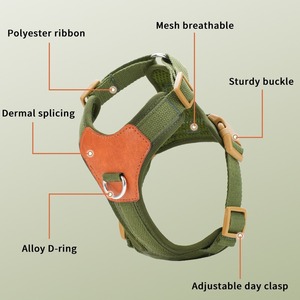 Harnais de poitrine pour chien de taille moyenne, style gilet, anti-explosion, réfléchissant, avec laisse en cuir véritable - Product Image 3