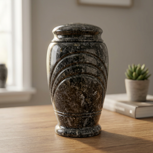 Urne funéraire moderne de luxe en granit gris personnalisée avec couvercle, vase de table pour cimetière et décoration de sanctuaires - Product Image 4