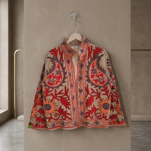 Custom Hand Embroidered Camel Velvet Suzani Jacket Women Reversible Paisley Short Coat Wholesale Ethnic Boho Outerwear - Product Image 4