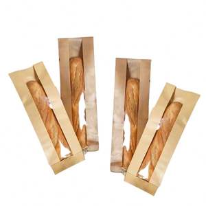 Sacs en papier personnalisés avec fenêtres transparentes, fabriqués en matériau résistant à l'huile, utilisés pour l'emballage du pain et des baguettes. - Product Image 2