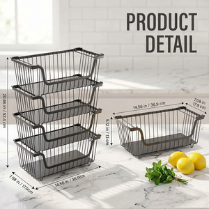 Paquete <span class=keywords><strong>de</strong></span> 4 Cestas Apilables <span class=keywords><strong>de</strong></span> Alambre para Organizar Armarios <span class=keywords><strong>de</strong></span> Despensa, Refrigerador, <span class=keywords><strong>Congelador</strong></span>, Almacenamiento <span class=keywords><strong>de</strong></span> Verduras, Patatas, Cebollas, Frutas - Product Image 6