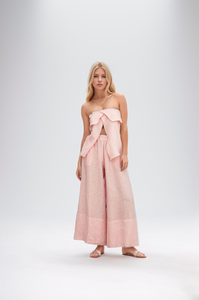 Produttore di abbigliamento personalizzato estivo Set di <span class=keywords><strong>lino</strong></span> Casual senza spalline Crop Top pantaloni lunghi <span class=keywords><strong>in</strong></span> <span class=keywords><strong>lino</strong></span> Set di pantaloni da salotto a due pezzi - Product Image 4