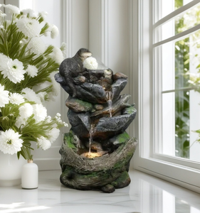 Fontaine d'eau de rocaille en pierre de <span class=keywords><strong>montagne</strong></span> naturelle, ornement en résine pour jardin, cour et décoration murale avec un flux d'eau apaisant - Product Image 6