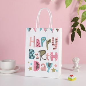 Custom Eco-Friendly Kraft Paper Reusable Durable Take-Out <b>Bags</b> with Offset Printed Logo for Happy Birthday Gift Boxes or Candles - Product Image 4