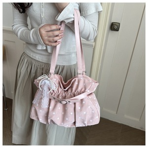Bolso de Hombro con Estampado de Lunares y Volantes para Mujer, Bolso de Mano con Hebilla de Perlas y Encaje para el Uso Diario - Product Image 3