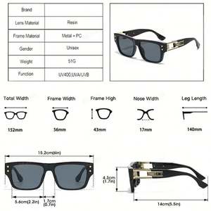 Gafas de Sol Personalizadas con Logotipo 2025, Montura Grande Hueca, para Hombre y Mujer, Protección UV400, Remaches, Cuadradas, con Lentes Degradados - Product Image 6