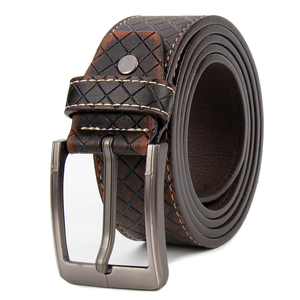 Factory Made Diamond Grid <strong>Pattern</strong> PU Leather <strong>Customized</strong> Spray logo Designer <strong>Belt</strong> Thread Stamping Pin Buckle <strong>Belts</strong> - Product Image 3