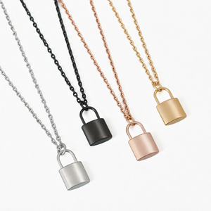 Collar con Colgante de Candado de Acero Inoxidable, Cadena Plana de Bambú, Joyería Minimalista Unisex para Regalo y Uso Diario - Product Image 1