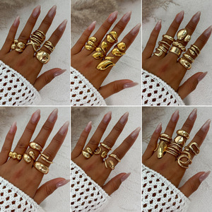 Anillos Abiertos Geométricos Brillantes de Moda <span class=keywords><strong>para</strong></span> Mujer, Estilo Ins Europeo-Americano, con Textura de Aleación y Diseño de Gota de Agua - Product Image 3