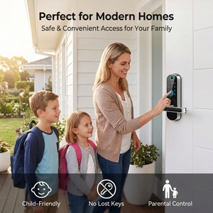 Serrure de porte intelligente en aluminium avec poignée, système d'entrée sans clé par empreinte digitale et carte, compatible Tuya TTLock Cloud, pour la maison et le bureau. - Product Image 3