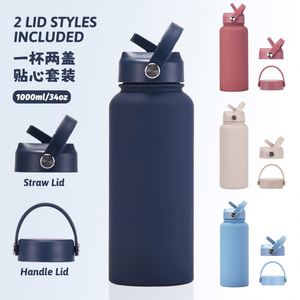 Gourde isotherme grande capacité 1L en acier inoxydable à large ouverture, portable, avec paille et poignée de transport pour le sport et les clubs - Product Image 3
