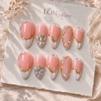 Faux ongles professionnels en acrylique PMMA faits à la main, courbe 3D, forme amande moyenne, couvrance totale, réutilisables, courts, 10 pièces