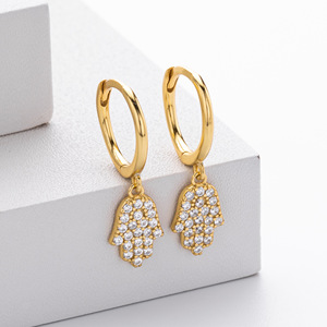 925 <b>Silver</b> Woman Fashion <b>Earring</b> Hamsa Hand CZ Dangle Huggie <b>Hoop</b> Solid 925 Sterling <b>Silver</b> Hypoallergenic <b>Earrings</b> <b>For</b> <b>Women</b> - Product Image 6