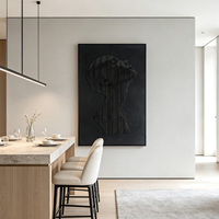 Décoration murale Art Déco moderne de luxe avec personnage sculpté en 3D, art mural abstrait noir de haute qualité, cadre suspendu en MDF, personnalisable