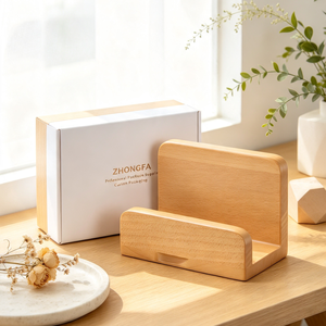 Soporte de Madera de Haya Personalizado para Teléfono con Acabado Pulido Antiarañazos, Soporte Multifuncional de Escritorio para Teléfonos Móviles y Tarjetas de Visita - Product Image 1