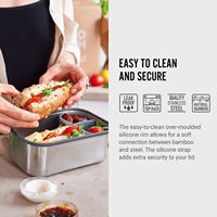Récipient de nourriture pour déjeuner de préparation de repas sans plastique avec couvercle en bambou, boîte à sandwich en acier inoxydable, 1,25 L/ 42 floz
