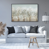 Tableau mural abstrait en toile avec feuille d'or, motif floral texturé beige neutre, paysage floral encadré pour la décoration du salon