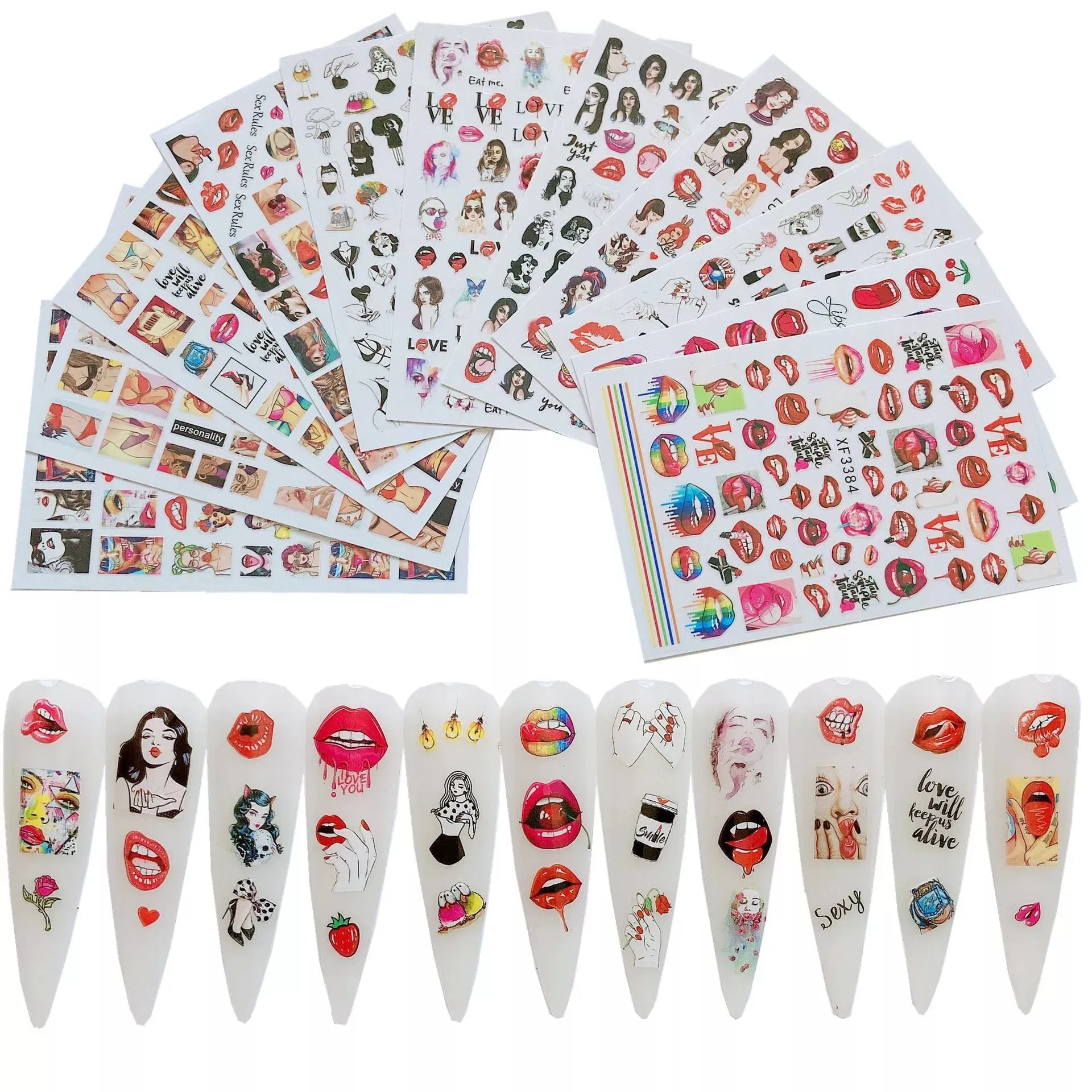 3D наклейки для ногтей сексуальные губы язык макияж девушки слайдеры украшение маникюрные обертки тату Современная крутая девушка
