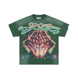 Camiseta Verde Extra Grande para Hombre DUAA con Estampado de Manos en Oración, Estilo Urbano, Manga Corta, Cuello Redondo, Algodón Jersey - Product Image 1