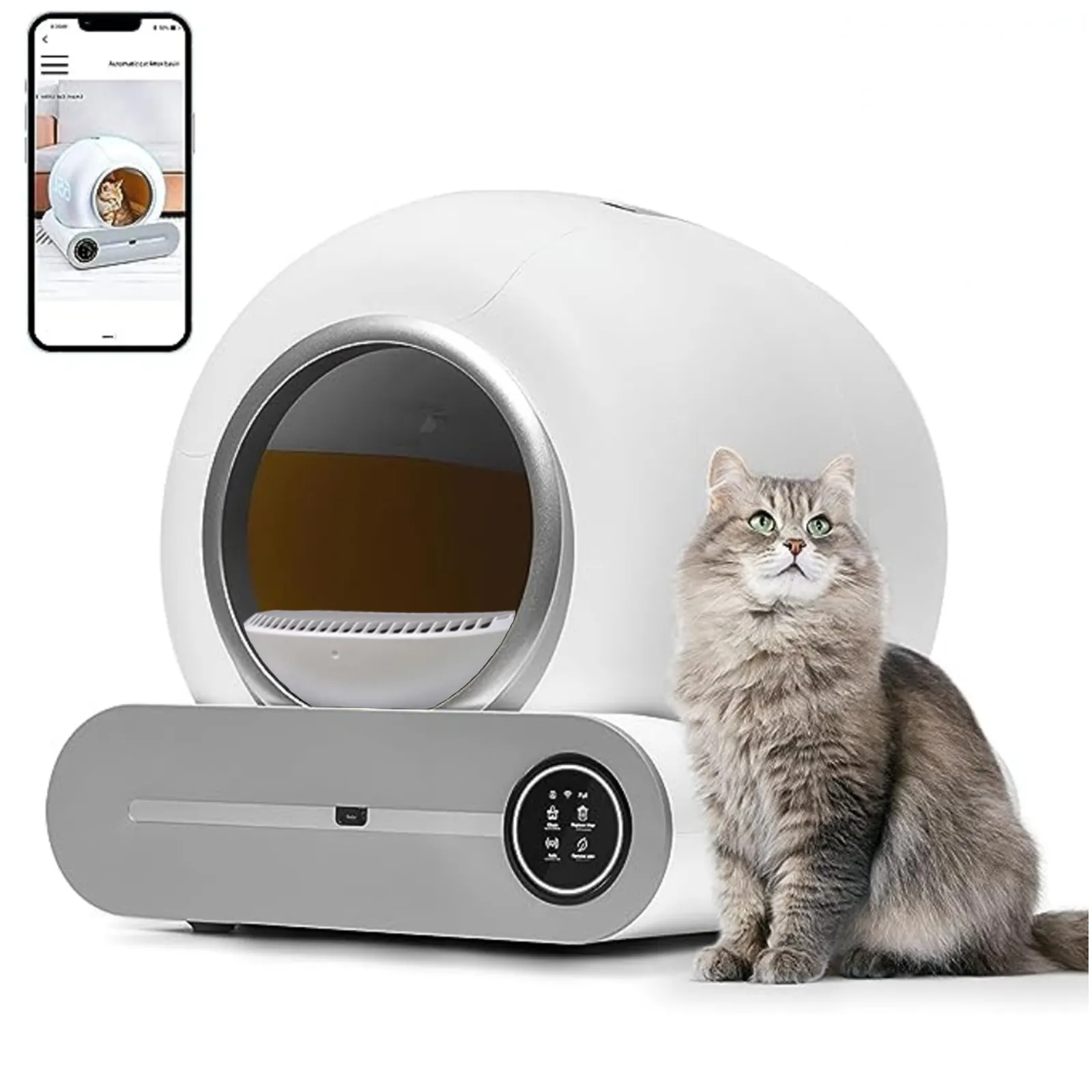 65L Large Space Self Cleaning Cat Automatic Litter Box Wi-Fi habilitado robô inteligente com 24H App Remote Control Odor Remoção
