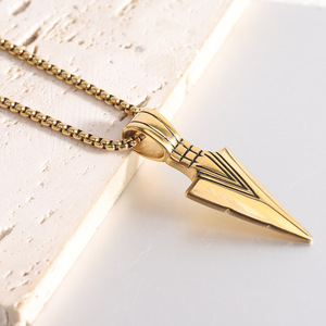 Kalung baja tahan karat berlapis emas 18k pria, Kalung Rolo geometris panjang <span class=keywords><strong>24</strong></span> ", liontin segitiga - Product Image 4