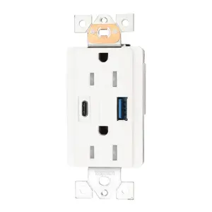 US Standard 15Amp 125V Waterproof USB Wall Outlet with LED Trip Indicator, Side & back Wired, Wall Plate Included