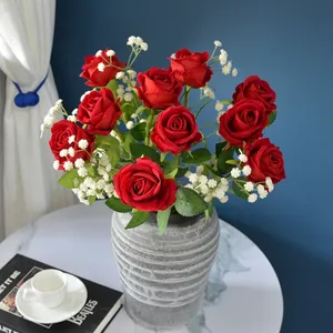 Hot Sale Artificial Rose Silk Velvet Rose Long Stem Real Touch Rose White Rose For Wedding Decorative Flowers