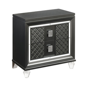 Metallic Grey 2-<b>drawer</b> Nightstand With Quilted Design And Crystal Feet - Product Image 1
