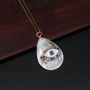 Collar con colgante de concha de abulón de gota de agua <span class=keywords><strong>blanca</strong></span> de moda con abalorio de ojos malvados pavimentados de CZ para mujer regalo de joyería Bohemia - Product Image 4