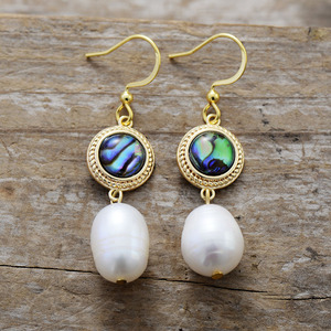 Drop Earrings Pearl <b>Abalone</b> <b>Shell</b> Gold Plated Zinc Alloy Bezel Setting Water Drop Shape Fashion Jewelry - Product Image 1