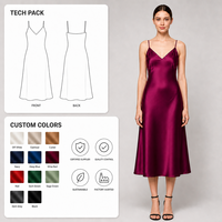 Robe Midi Femme en Satin Prune Profonde à Bretelles Fines et Col en V, Coupe Trapèze Biaisée, Sans Manches, Robe de Soirée, Vente en Gros OEM Direct Usine