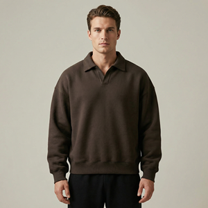 Sweat-shirt polo en molleton surdimensionné en coton personnalisé, col en V, marron, streetwear, 450 g/m², qualité supérieure, sweat-shirt à capuche pour <span class=keywords><strong>homme</strong></span> - Product Image 2