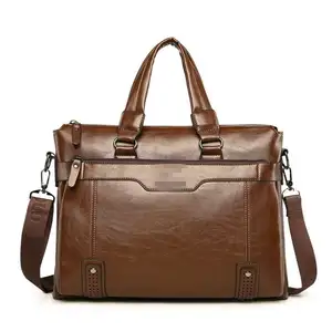 business travel thick men office brown oil wax leather computer briefcase price