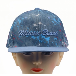 Gorra Snapback 100% Denim con Diseño de <span class=keywords><strong>Miami</strong></span> Beach, Bordado, Estilo Denim, Ajustable, con Visera Plana y Patrón de Dibujos Animados - Product Image 3