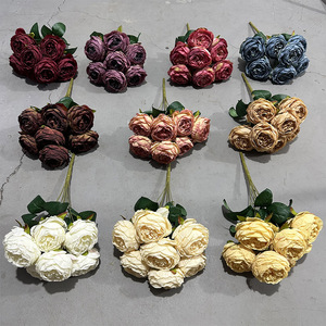 Bouquet de fleurs artificielles en soie Yixuan, 7 têtes de roses en raphia torréfié, décoration de mariage, fait main - Product Image 2