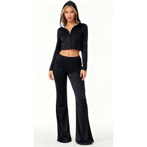 ฤดูใบไม้ร่วง/ฤดูหนาวแฟชั่นสตรีมีฮู้ดพิมพ์ลายเสือดาวเสื้อสเวตเตอร์แขนยาวและกางเกงกีฬาทรงเข้ารูปชุดแฟชั่น 2 ชิ้น - Product Image 1