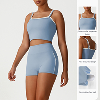 Ensemble de sport pour femme D-SM2535TZ-5, haut de sport à bretelles, short et soutien-gorge de sport à haute élasticité pour le yoga, la course à pied, le pilates, ajustement confortable