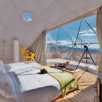 Dôme géodésique de luxe pour hôtel en plein air, tente de glamping quatre saisons avec tissu PVC, hébergement en dôme de resort