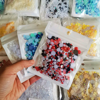 Perles plates de différentes tailles et couleurs, appliques en strass, perles demi-rondes à dos plat pour le bricolage, 10g/sac