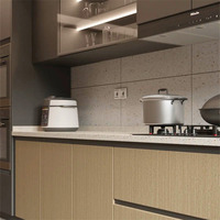 Système de meubles de cuisine modulaire moderne, ensemble d'armoires de cuisine avec cuisinière à gaz et étagères à affichage LED pour cuisines de villas
