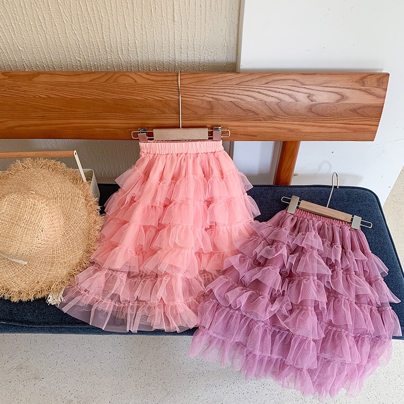 2022 Baby Girl Pink Purple Long Ruffle Tutu Skirt - 1-6years