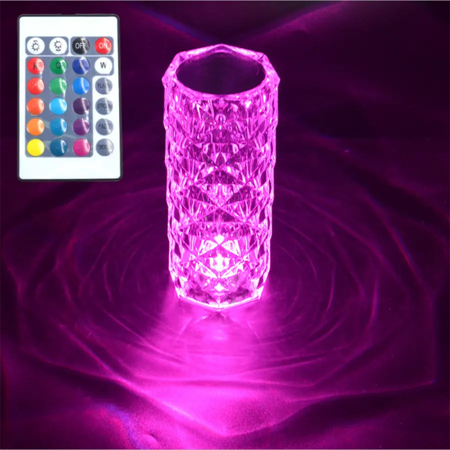 Biumart New Creative Desk Lights Intelligent LED Rose Crystal Charging Touch Remote Control RGB Table Lamp For Home Decoration